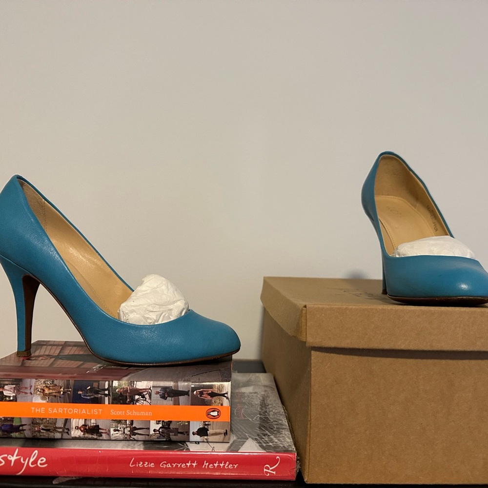 J Crew Blue Leather Heels